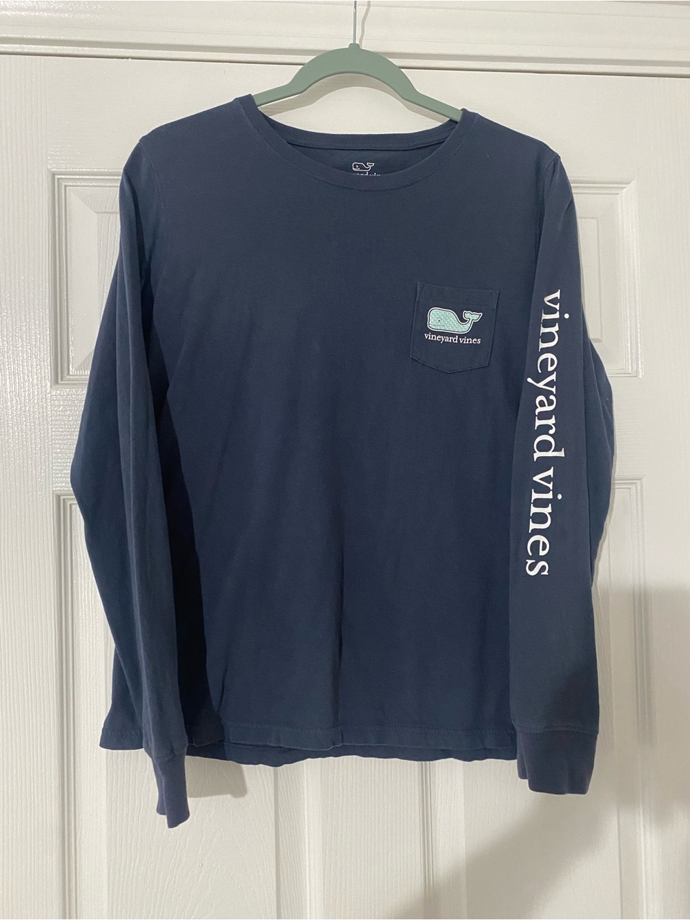 Vineyard Vines Navy Long-Sleeve Pocket Tee with White Sleeve Logo